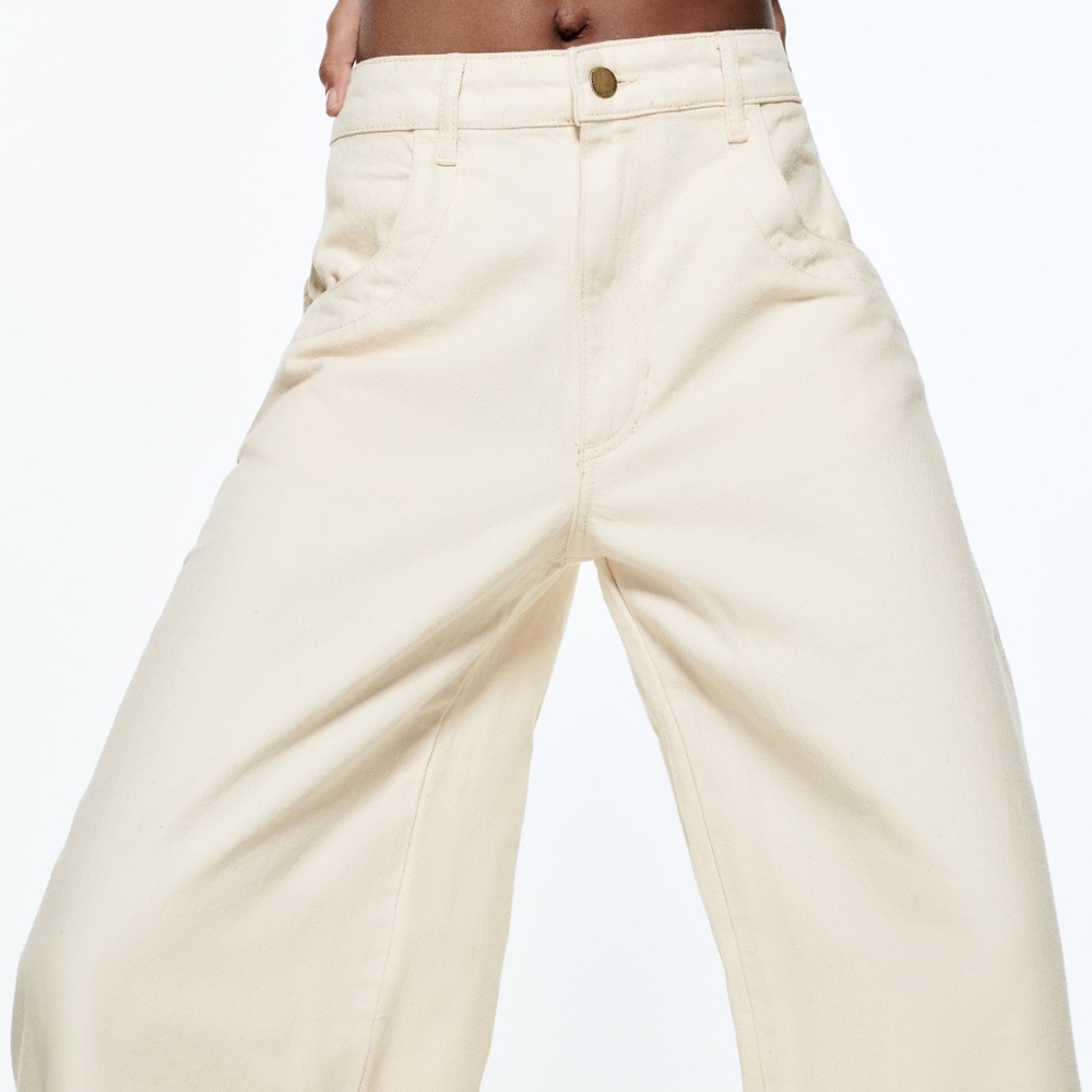 NWT ZARA ZW THE SKATER FLARED JEANS ECRU - Picture 9 of 9